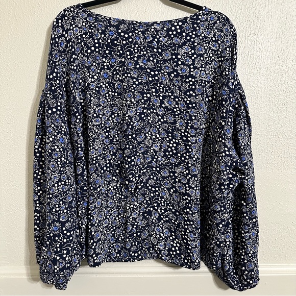 Eloquii Boho Balloon Sleeve Blue Floral Print Tunic Blouse - Picture 8 of 8